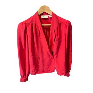 Jean de Pierre Red Long Sleeve Notched Collar Double Breasted Blouse SZ 8
